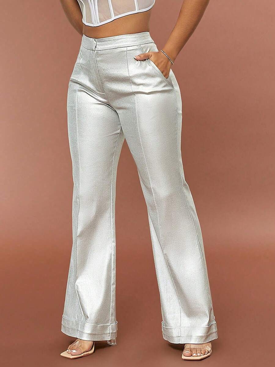 D&M Pantalones acampanados con costura delantera - Plateado - View 1