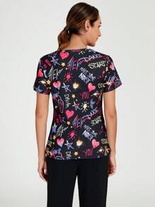 TaskEZ Phụ nữ - Áo thun cổ chữ V in hình Sweetheart, Đồng phục y tá cổ chữ V tay ngắn có 2 túi Áo phông chà hàng đầu - Nhiều màu - Xem 2