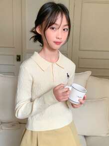 Dazy Kids Tween Girls Casual Embroidery Pattern Collar Sweater, Autumn