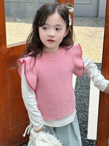 DAZY Sleeveless Knitted Sweater Vest For Young Girl - Pink - View 1