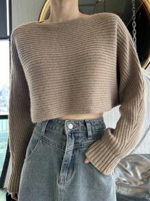 DAZY Dames effen ronde hals vleermuismouwen lange mouw cropped losse trui, herfst/winter
