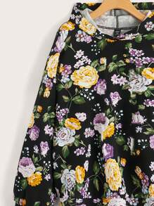 SHEIN LUNE 大码女式休闲简约浪漫花卉全印花长袖连帽衫，适合秋冬季 - 彩色 - 查看 5