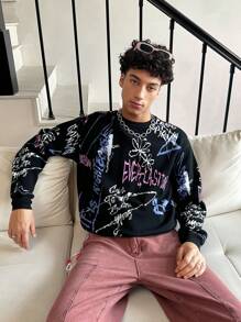 Manfinity Roghcode Men's Letter & Graphic Print Crew Neck Long Sleeve Sweater - Multicolor - View 1