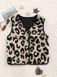 SHEIN Unity Fluffy Leopard Print Women Vest Jacket - Multicolor - View 1