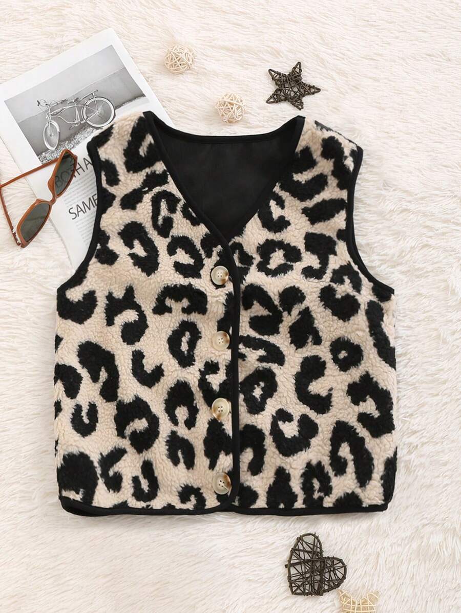 SHEIN Unity Fluffy Leopard Print Women Vest Jacket - Multicolor - View 1