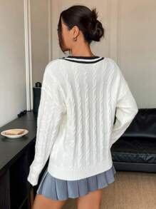 Muchica V 领长袖条纹印花毛衣 - 杏色 - 查看 2