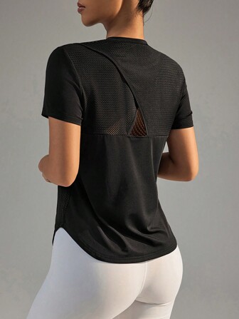 Slayform Slogan Grafisk Batwing Sleeve Crop Sports Tee Träningslinne Gym Damskjortor