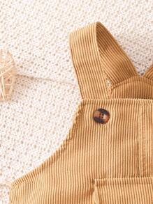 SHEIN Baby Boy Solid Color Casual Bib Jumpsuit, Fall - Yellow - View 5