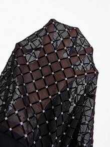 SHEIN ICON 女款閃光高腰緊身緊身褲 - 黑色 - 查看 7