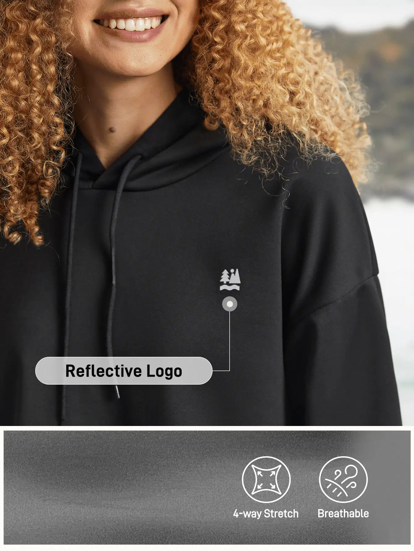 In My Nature Áo nỉ dài tay màu trơn dành cho nữ, có dây rút, kiểu dáng thường ngày. - màu đen - Xem 3