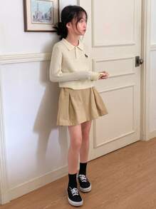 Dazy Kids Tween Girls Casual Embroidery Pattern Collar Sweater, Autumn