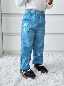SHEIN Explorewe Baby Mädchen Gerade Hose mit Jeans-Optik Muster