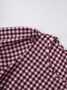 Breezaya Đầm dài thường ngày đơn giản, cổ tròn, tay bồng, xếp ly, kẻ caro - Màu Đỏ Sâu - Xem 4