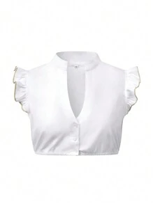 Traditionele Beierse Dirndl-jurk voor dames, crop top met V-hals, voor Oktoberfest en Halloween. - Kaki - Bekijken 1