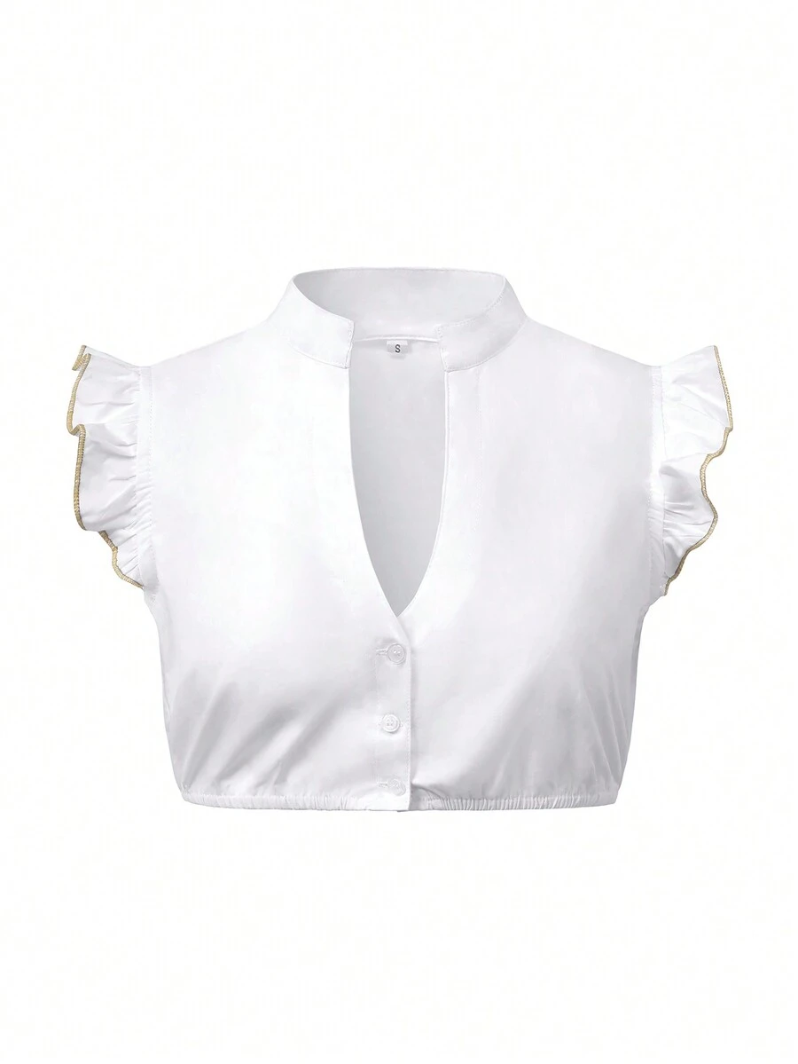 Traditionele Beierse Dirndl-jurk voor dames, crop top met V-hals, voor Oktoberfest en Halloween. - Kaki - Bekijken 1