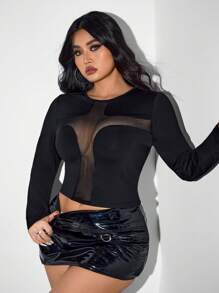 SHEIN ICON ICON Plus Size Women's Sexy Party Hollow Cross T-Shirt, Halloween Costume - Black - View 5