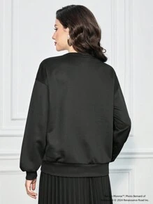 Marilyn Monroe X SHEIN Women's Casual Figure & Slogan Print Loose Relaxed Fit Black Sweatshirt, Spring Autumn - Black - View 2