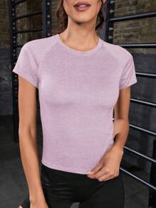 Powerista Camiseta deportiva de mujer de cuello redondo con estampado de letras y manga corta, top de tirantes para entrenamiento de verano, camisetas de gimnasio
