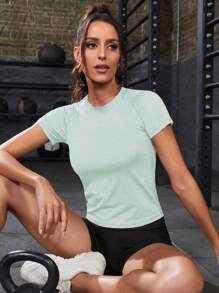 Powerista Letter Tape Crisscross Back Sports Tee Workout Tank Top Gym Women Shirts - Green - View 1