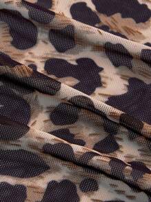 SHEIN MOD Plus Size Leopard Print Mesh Criss-Cross Wrap Top With Flare Sleeves,Leopard Top,Leopard Shirt,Leopard Costume,Long Sleeve Shirt, Costume,Fall Women Outfits - Multicolor - View 5