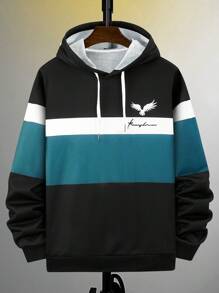 Manfinity Homme Men Color Block Letter Graphic Drawstring Hoodie , Fall, Long Sleeve Top - Multicolor - View 5