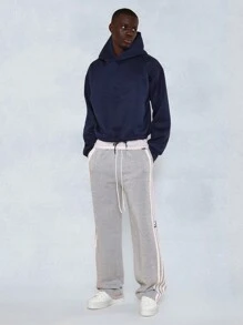 SUMWON Felpa oversize con cappuccio in pile, con logo in rilievo, felpa da atletica invernale, abbigliamento da relax con laccetti, casual, sportivo e da allenamento - Blu - Visualizzare 4