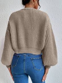 EMERY ROSE Women's Solid Color Dropped Shoulder Long Sleeve Casual Short Knit Cardigan, Autumn Winter,Long Sleeve Tops Fall Cloth For Women - Mocha Brown - View 2