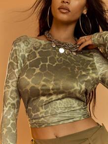 MISSGUIDED 动物图案低领露背长袖上衣 - 彩色 - 查看 3