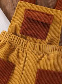 2 piezas/Set Conjunto casual de niña bebé con Top de cuello alto cálida y pantalones de peto holgados, adecuado para otoño e invierno