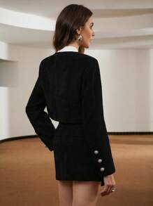 Aveloria Modichic Women's 2 Pieces Outfit Crop Tweed Jacket And Bodycon Mini Slip Skirt - Black - View 2