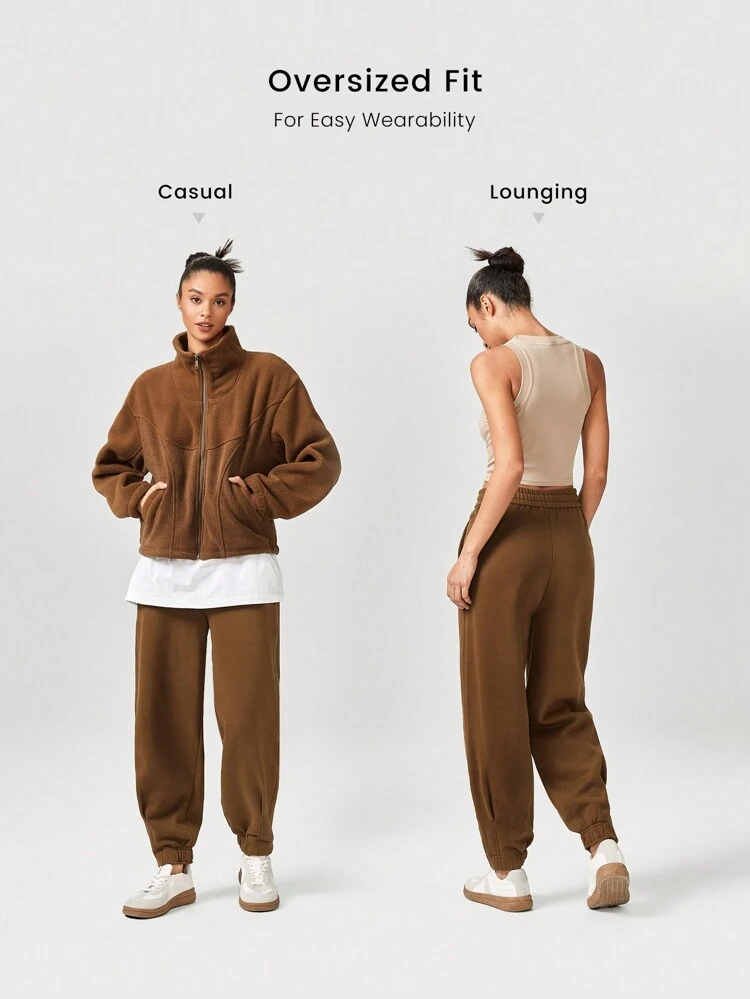 26'' Everyday Fleece Loose Fit Adjustable Drawstring Wasit Pleated Hem Joggers With Side Pockets Daily Casual
