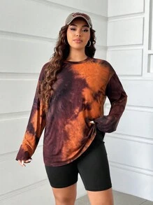 CovetEZ Áo thun tay dài rộng rãi nhuộm loang màu cổ điển cỡ lớn, mùa thu/đông - màu nâu - Xem 5