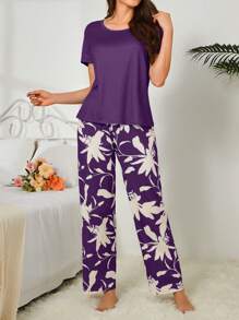 女士牛奶丝数码印花睡衣套装，140g