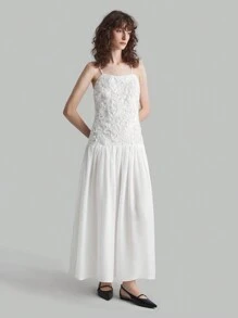 Ontre 白色浪漫刺绣蕾丝雪纺连衣裙，花朵女装 - 白色 - 查看 7