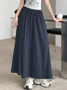 DAZY 女士纯色伞裙工作裙 - 藏蓝色 - 查看 5