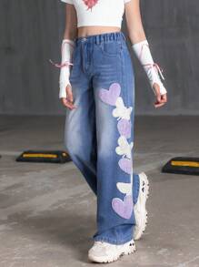 WESTFADE Young Blugi din denim Tween Girl Heart & Butterfly Applique