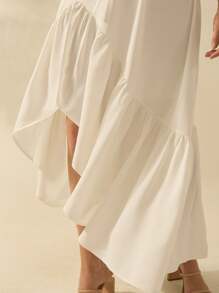 CAJUNI Women Flounce Asymmetrical White Maxi Boho And Elegant Skirt , Perfect For Holiday And Casual Outing - White - View 6