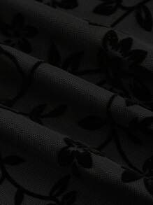 SHEIN MOD Plus Size Square Neck Floral Flocked Ruffle Flare Sleeve Mini Dress - Black - View 3