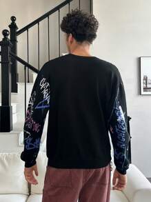 Manfinity Roghcode Men's Letter & Graphic Print Crew Neck Long Sleeve Sweater - Multicolor - View 2
