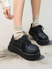 Giày Mary Jane đế dày buộc dây phong cách Gothic Punk cho nữ, giày công sở đế dày Retro Goth Creeper mùa thu - màu đen - Xem 3