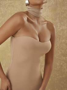 Hauture Solid Color Strapless Elegant Fishtail Sleeveless Dress - Khaki - View 6