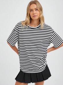 SHEIN EZwear Multi-Color Knitted Loose T-Shirt For Women - Multicolor - View 5