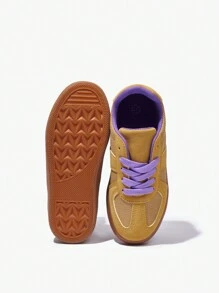 1 Pair Retro Fashion Sporty Lace-Up Color Block Casual Athletic Trainers, All Season - Yellow - View 4