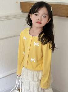 DAZY Young Girl Casual Round Neck Long Sleeve T-Shirt With Bow Decor, Autumn & Winter - Yellow - View 5