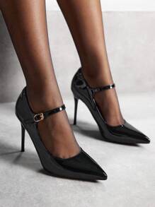 CUCCOO SZL 女士时尚性感高跟尖头细带高跟鞋，经典百搭通勤和派对装秋季新年假期 - 黑色 - 查看 7