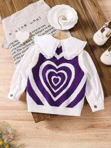 Sweater Motif Hati Lucu untuk Anak Perempuan, Rompi Sweater Motif Cinta Tanpa Blus - MultiWarna - View 7