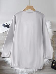 SHEIN Tween Girl  Solid Color Drop Shoulder Casual Loose Cardigan, Fall/Winter