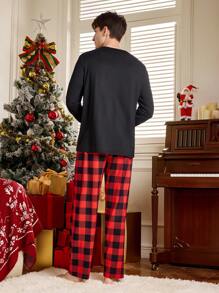 Notgurli Men's Letter And Gamepad Printed Long Sleeve Loungewear Top - Black - View 2