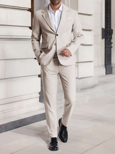 Calvornis 2-Piece Men's Solid Color Lapel Neck Long Sleeve Pocket Simple Top And Pants Suit