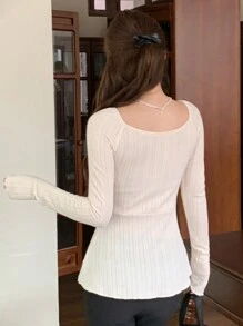 DAZY Damen Lässiges V-Ausschnitt Langarm Pullover Top mit Kordelzug und Rüschensaum, Frühling und Sommer, Herbstkleidung, Schulkleidung